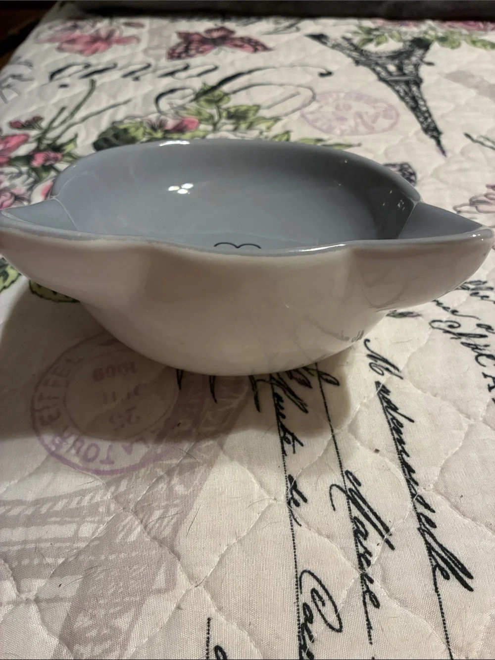 Cute Gray Ceramic Cat Face Bowl for Cats
